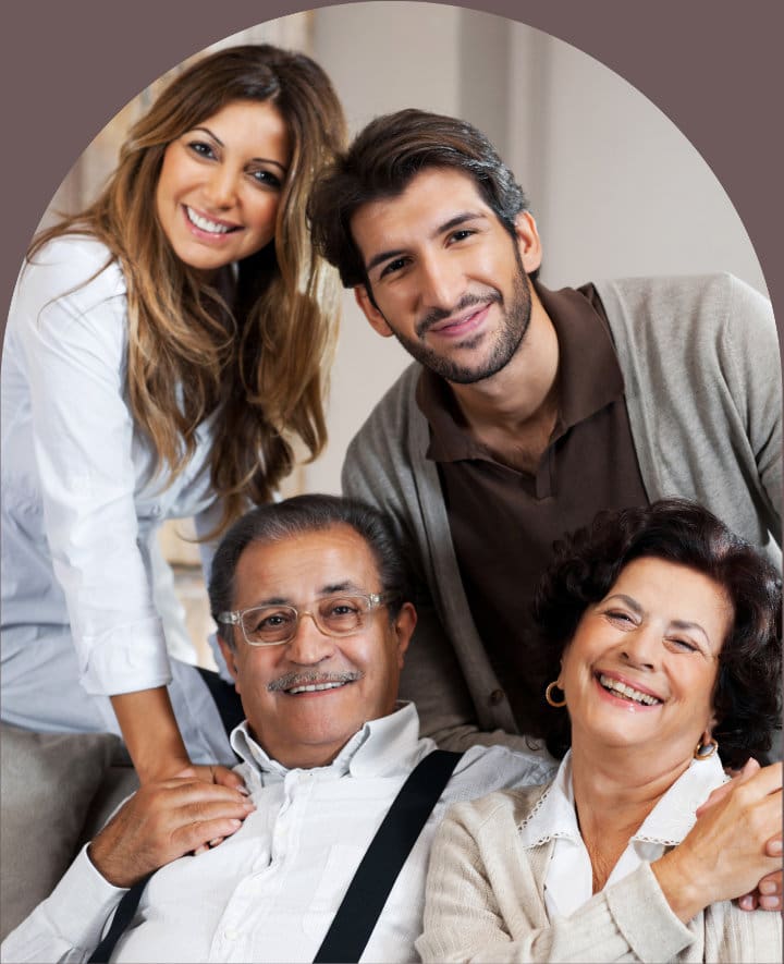 This photo shows a family with adult children and their parents.